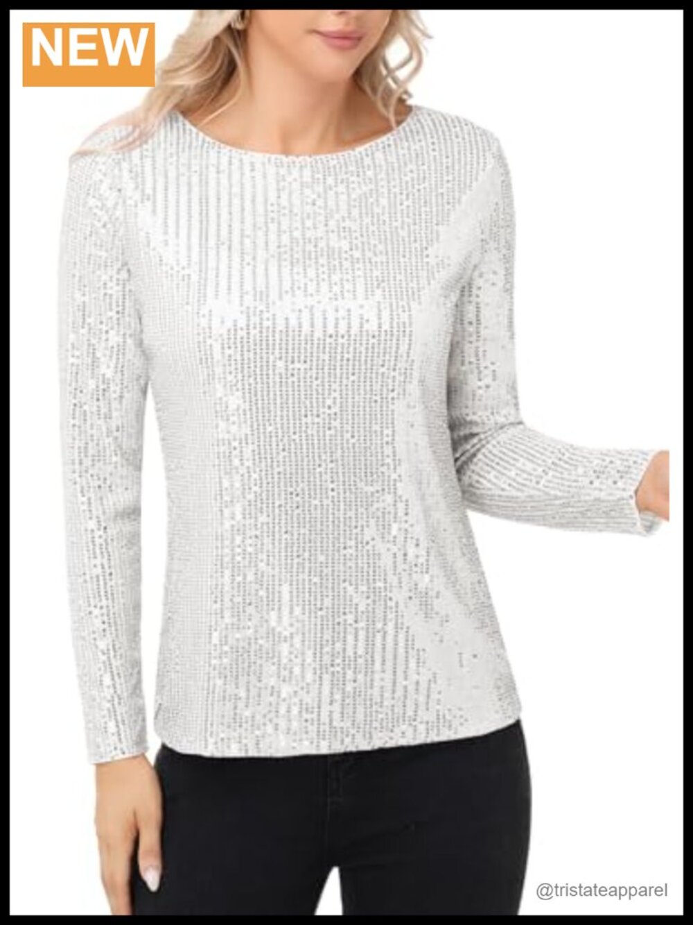 Women's Long Sleeve Sequin Blouse Sparkly Party Top Fully Lined